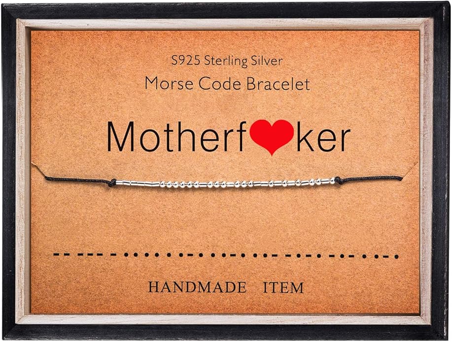 KGBNCIE Morse Code Bracelet for Women Sterling Silver Beads on Silk Cord Secret Message Fuck Friendship Inspirational Encouragement Bracelet Gift for Her