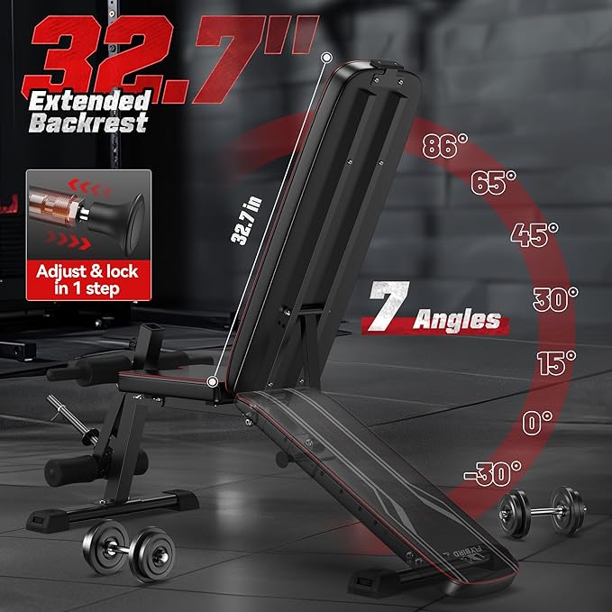 FLYBIRD 3 in 1 Adjustable Weight Bench with Leg Extension & Preacher Curl Pad for Full Body Workout, 800LBS Foldable Exercise Bench at Home Gym, Portable Lifting Incline Decline Flat Strength Training