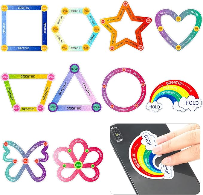 Crtiin 50 Pieces Anxiety Sensory Stickers for Anxiety Relief Items Mental Health Stickers Fidget Textured Strips for Office Classroom Desk Relieve Adult Stress(Cute Style)