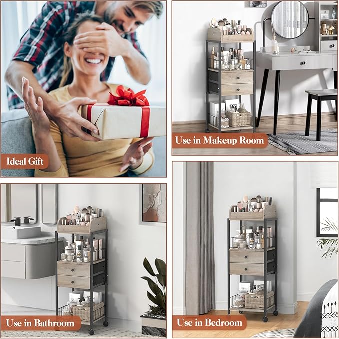 Makeup Organizer, Floor Skincare Organizers Make Up Organizers and Storage with Drawers, Vanity Organizer Cosmetics Display Cases Holder for Skin Care Nail Polish Perfume Black