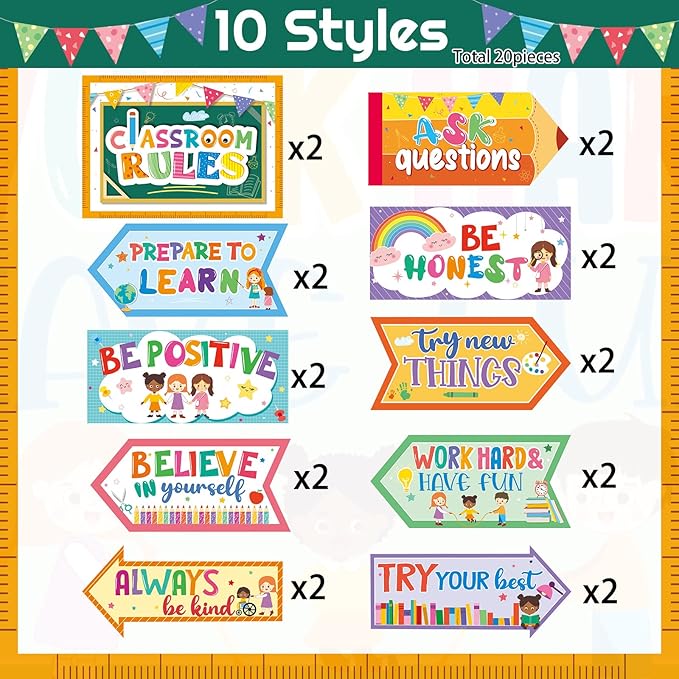 Epakh 20 Pieces Party Decorations Welcome Sign Decorations Sign for Birthday Baby Shower Party Supplies(Classroom Rules)