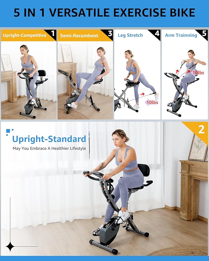 Foldable Exercise Bike for Small Apartments, Stationary Bikes for Home, Indoor Portable Cycling Bike with 16-Level Magnetic Resistance, 260LBS Capacity, 5.5 LBS Flywheel, Designed for Small Space Workout 816