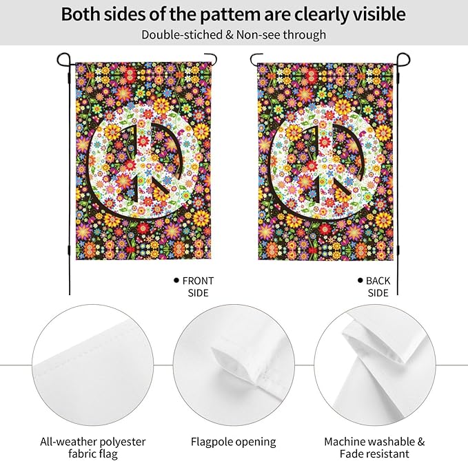 Flowers of Peace Garden Flag 12x18 In Double Sided Yard Flags Lawn Sign Decor No Flagstand