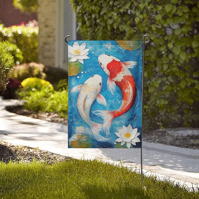 Koi fish Garden Flag 12x18 In Double Sided Yard Flags Lawn Sign Decor No Flagstand