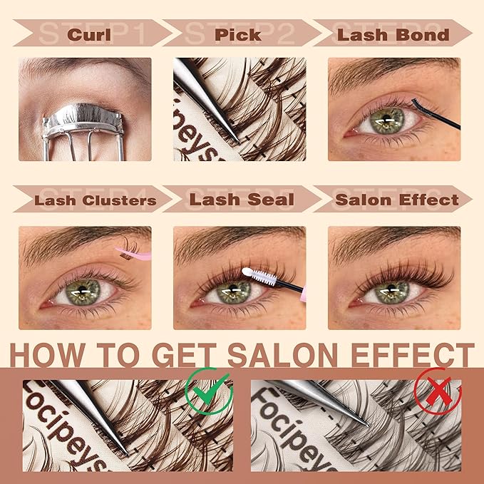 Focipeysa Brown Lash Clusters Spiky Eyelashes Wispy Lash Extensions 12-16mm Manga Eyelash Clusters Salon Effect Pestañas Postizas Naturales Spiky Brown Individual Eyelashes Extensions