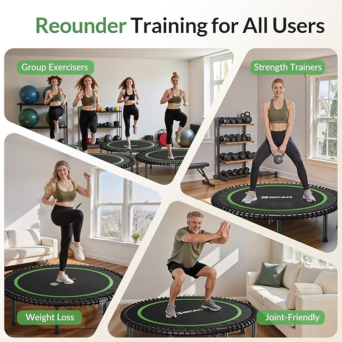 BCAN 450LBS/550LBS Foldable Mini Trampoline, 40"/48" Fitness Trampoline with Durable Bungees, Stable & Quiet Exercise Rebounder for Adults,Great Mini Trampoline for Indoor/Garden Workout - 2