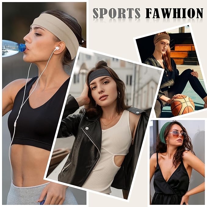 16Pcs Headbands for Women - Multicolor Absorb Sweat Non Slip Absorb Sweat Sports Hair Bands( Soft Cotton Cloth Stretchy Headbands )(Suitable for Fitness Yoga Outdoor Exercise )