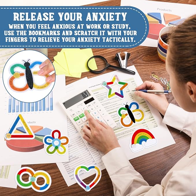 Crtiin 50 Pieces Anxiety Sensory Stickers for Anxiety Relief Items Mental Health Stickers Fidget Textured Strips for Office Classroom Desk Relieve Adult Stress(Hold Style)