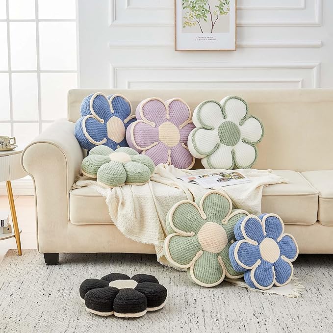 Flower Pillow, Soft Flower Decorative Throw Pillow, Cute Daisy Flower Shaped Seating Floor Cushion Room Décor Plush Pillows for Sofa Couch Bed (17.7 Inch, Sage Green)