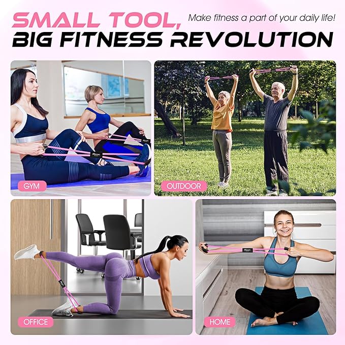 Figure 8 Resistance Band, Exercise Bands for Back, 8 Shaped Resistance Bands for Arms, Shoulder, Leg Stretching, Physical Therapy, Yoga, Pilates, Home Gym Workout Equipment for Women Men