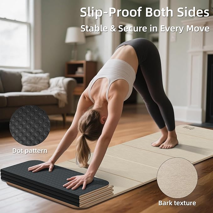 Foldable Yoga Excercise Mat 71"L x 24"W, Odourless Light Weight POE Mat For Home Fitness and Gym Workouts, 1/4 inch Non-slip Design for All Types of Yoga Pilates