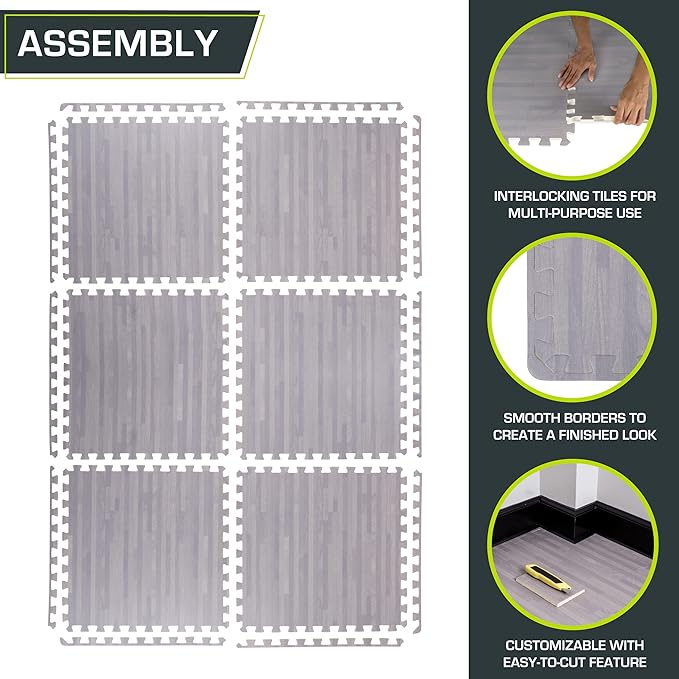 ProsourceFit Wood Grain Puzzle Mat 1/2-in, 6 EVA Foam Interlocking Floor Tiles (24SQ FT) for Secure Indoor Room Workout Flooring and Playmat, Dark Oak
