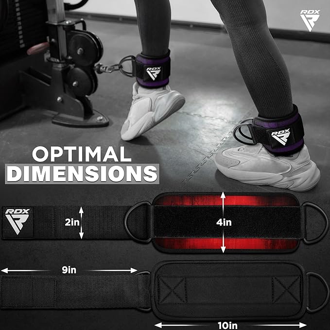RDX Ankle Straps for Cable Machines – 7MM Neoprene Padded 10"x4" Adjustable Gym Cuffs with Dual D-Rings – Weight Attachments for Wrist Glutes Leg Kickbacks Hip Abduction Strength Workouts – Men Women