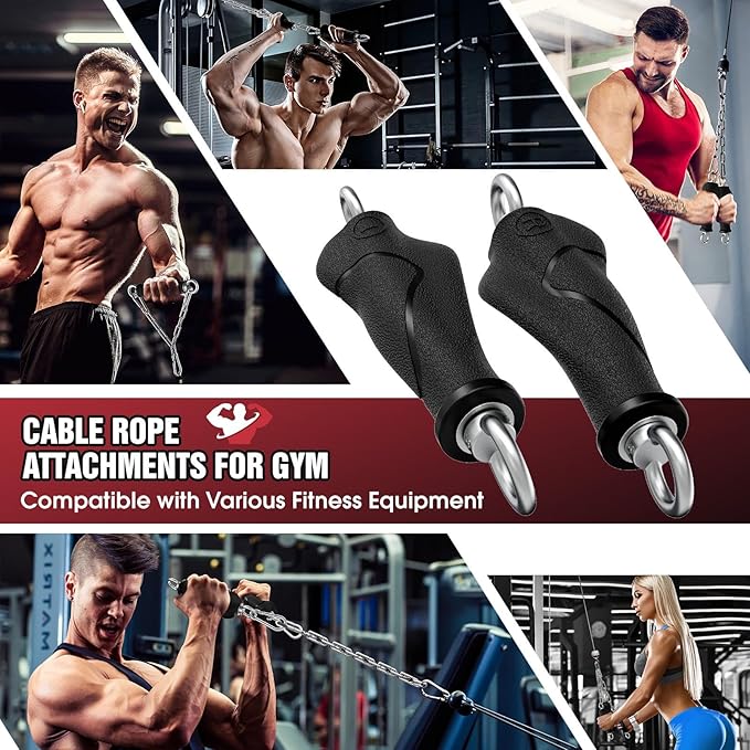 Lat Pull Down Machine Attachment, Tricep Rope Cable Attachment for Gym Cable Machine, Ergonomic Tricep Rope Exercise Handle Accessories for Home Gym
