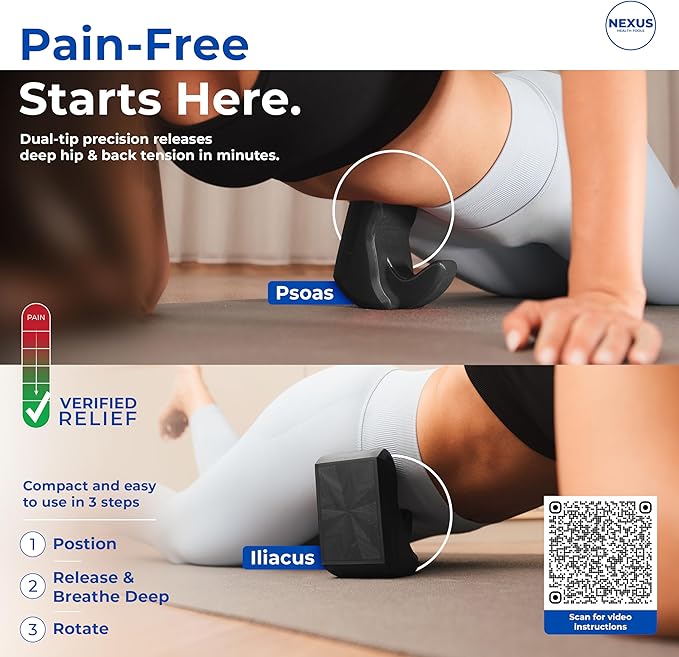 Core Nexus - Rotating Psoas & Iliacus Release Tool | Hip Flexor Mobility | All-in-One Lower Back & Sciatica Pain Relief | Muscle Recovery | Performance Enhancement | Black
