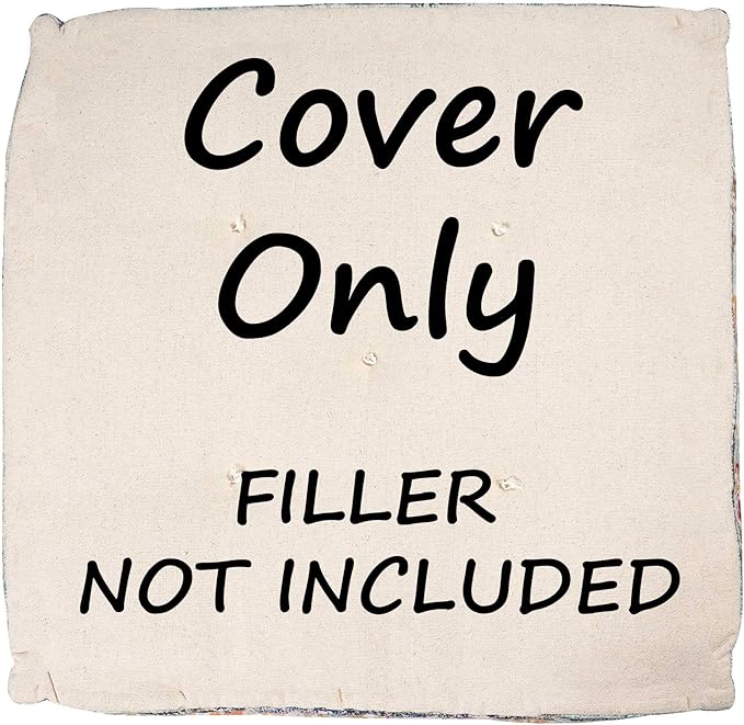 Large Floor Pillow Cover Square Meditatioמ Square Cushion Case Boho Room Décor Moroccan Seating Area Pouf Perfect for Living Room, Bedroom, Nursary or Children Room Cotton 24x8 Unstuffed