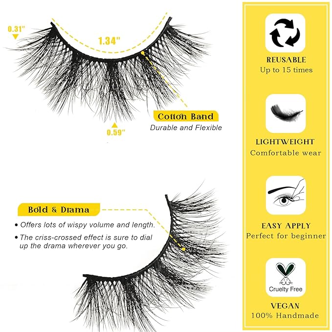 Lashes Dramatic False Eyelashes Natural Lashes Strips Fluffy Cat Eye Lash Natural Look 10 Pairs Wispy Fake Eyelashes Pack 15mm Cateye Full Thick Pestañas for Women