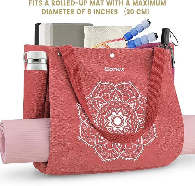 Gonex Yoga Mat Bag, Yoga Gym Bag Tote Bag with Multi Pockets For Women Men, Canvas Yoga Mat Carrier Take in Out Mat Easily For Pilates Travel Workout Office