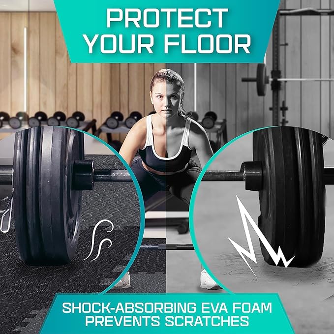 Yes4All 24SQFT-120SQFT Puzzle Exercise Mat for Home Gym, EVA Interlocking Foam Floor Tiles with Border for Workout Equipment