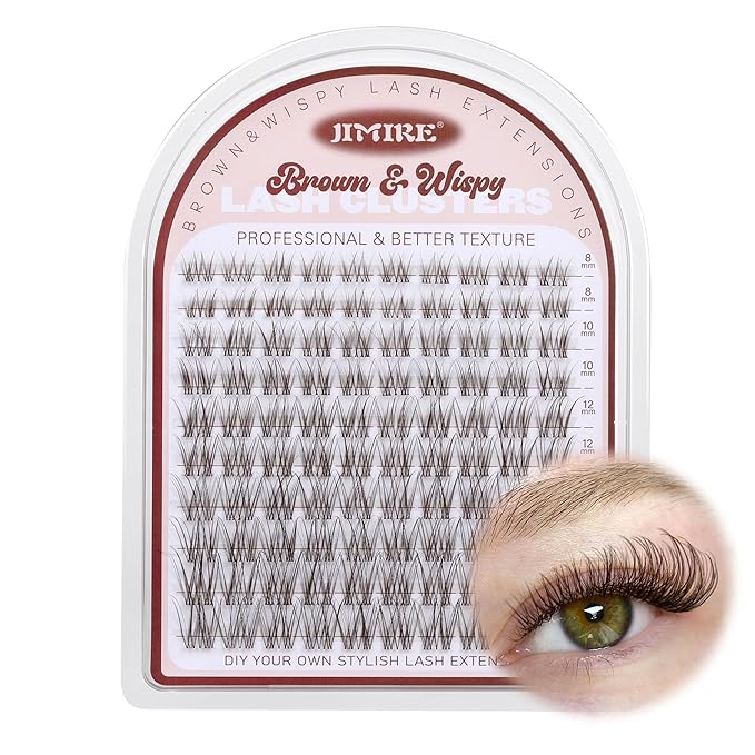 JIMIRE Brown Lash Clusters Wispy Lash Extensions Invisible Lash Band Eyelash Clusters Lightweight Lash Clusters 8-16MM Soft CC Curly Cluster Eyelash Extensions DIY Drak Brown Cluster Lashes at Home