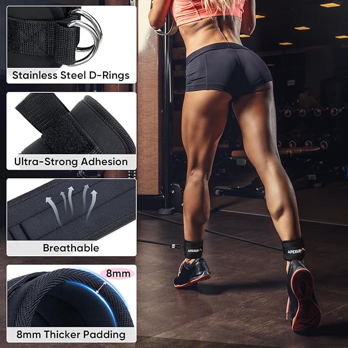 APEXUP Ankle Strap for Cable Machine, Ankle Resistance Bands, Cable Kick Back Straps for Gym, Glute Workouts, Leg Extensions, Adjustable Straps with Neoprene Padding