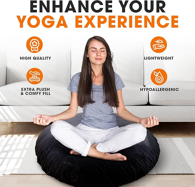 Cheer Collection Extra Large Floor Pillow, 32" Round Meditation Cushion, Oversized Yoga Pillow & Floor Cushions for Adults, Floor Pillows for Sitting, Meditation, and Seat Cushion- Black
