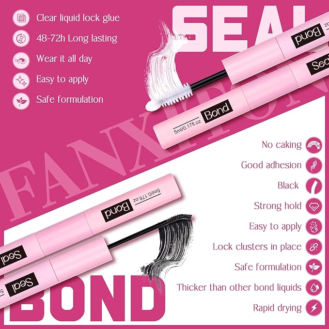 FANXITON Cluster Lashes 50D Lash Clusters D Natural Eyelashes Extensions 14-16mm Mix Individual Lashes Thin Band Lash Bond and Seal Tweezers Eyelashes Cluster for DIY Lash Extension