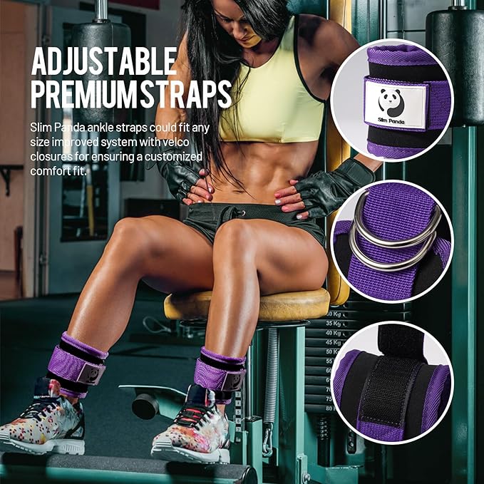 Slim Panda Ankle Strap for Cable Machine,Ankle Cuff for Kickbacks, Booty Hip Abductors,Glute Workouts, Leg Extensions, Curls for Men and Women, Adjustable with Double D-Rings