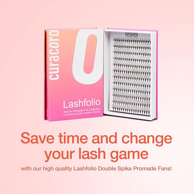 Curacoro LashFolio Double Spike Promade Fans, Handmade Volume Eyelashes, 5D To 10D, C CC D Curl, 0.03~0.07mm, 8-13mm Mix Length, Professional Long-Lasting Promade Lash Fans (7D-0.05 CC 8-13mm)