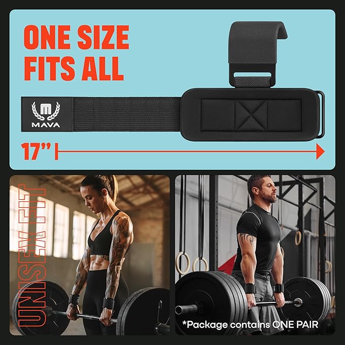 Mava Sports Heavy Duty Weightlifting Hand Grip Power Hooks with Wrist Straps for Pull-ups and Deadlifts Weight Lifting Hooks for Men and Women, Ideal for Power Weightlifting and Gym Workouts