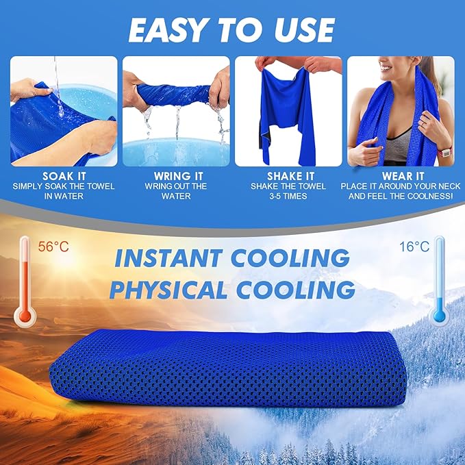 4 Pack Cooling Towels (47"x12") for Neck and Face, Ice Towel for Hot Weather, Soft Breathable Chilly Gym Towels, Microfiber Towel for Work Out, Yoga, Running, Camping & More Activities