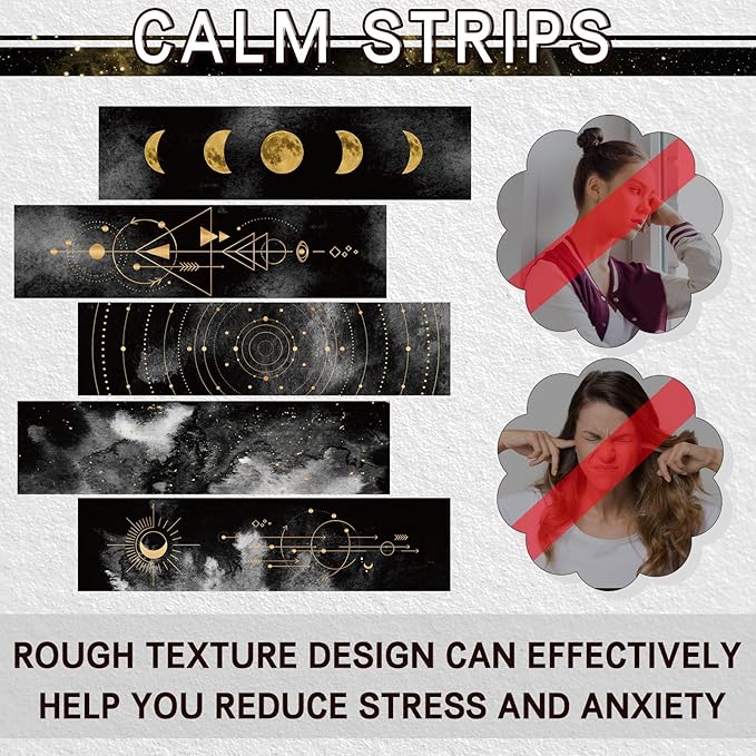 Crtiin 50 Pieces Anxiety Sensory Stickers for Anxiety Relief Items Mental Health Stickers Fidget Textured Strips for Office Classroom Desk Relieve Adult Stress(Celestial Style)
