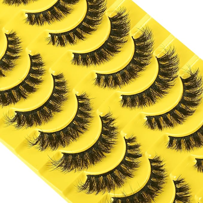 False Eyelashes Short Lashes Full Mink Lash Strips 10 Pairs Fluffy Cat Eye Strip Eyelash Wispy Volume Lashes Pack Fake Cateye EyeLash Natural Look