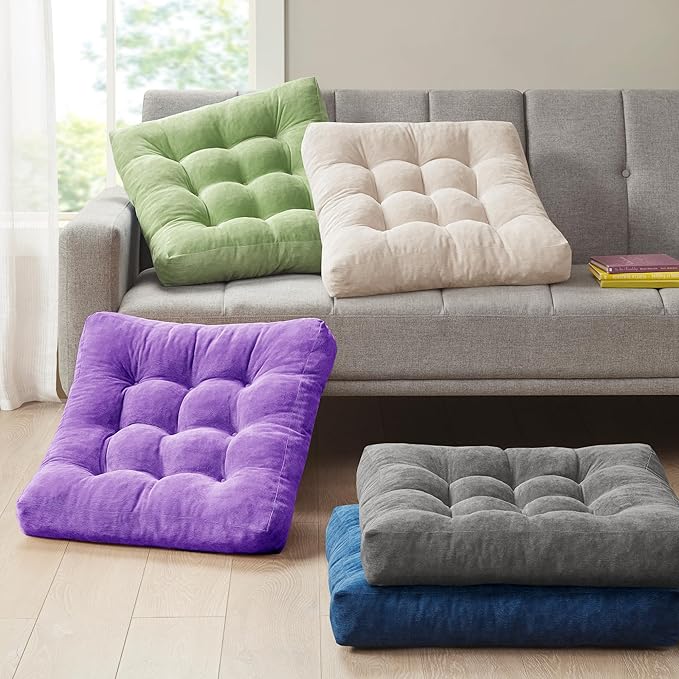 Degrees of Comfort Square Tufted Corduroy Floor Cushions, Large Pillows Seating for Adults, Meditation Pillow for Balcony Tatami Living Room, 22x22 Inch, Purple
