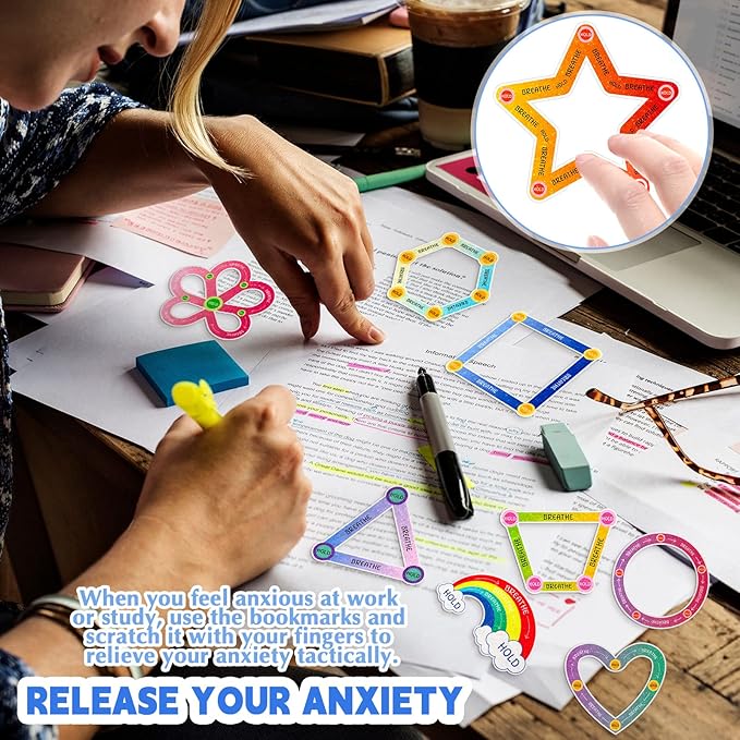 Crtiin 50 Pieces Anxiety Sensory Stickers for Anxiety Relief Items Mental Health Stickers Fidget Textured Strips for Office Classroom Desk Relieve Adult Stress(Cute Style)