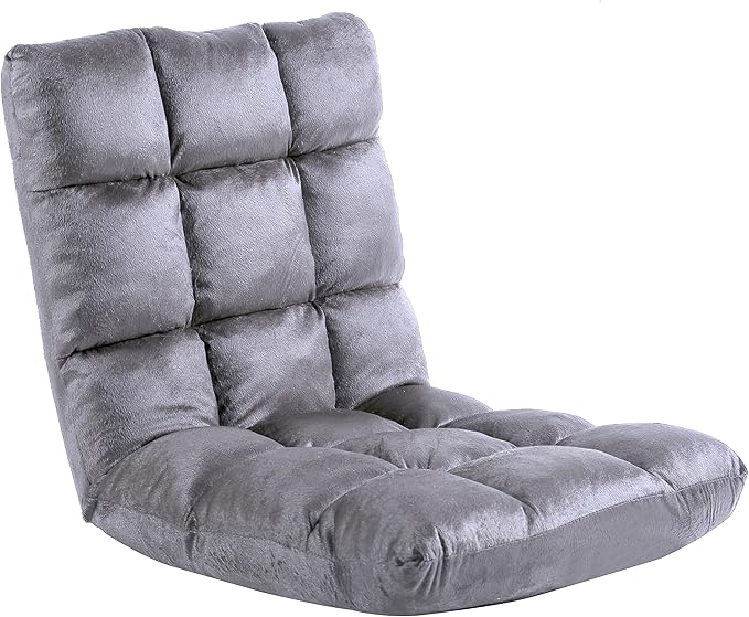 FLOGUOR Indoor 5-Position Adjustable Floor Chair with Back Support Folding Padded Gaming Sofa Chair, Lounge Chair for Adults Video Gaming, Perfect for Meditation, Reading QL050-GR