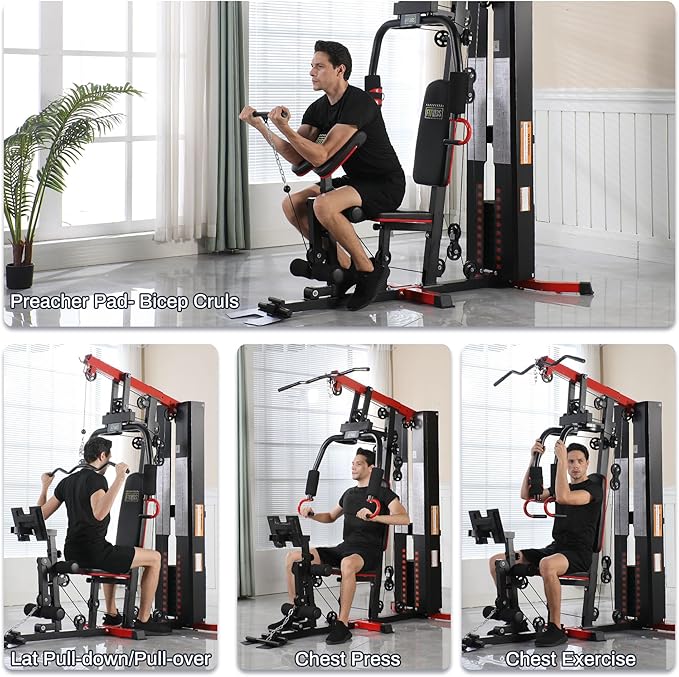 Fitvids Home Gym, Workout Equipment with Leg Press, Exercise Equipment for Home with Pulley System, Home Gym Equipment for Full