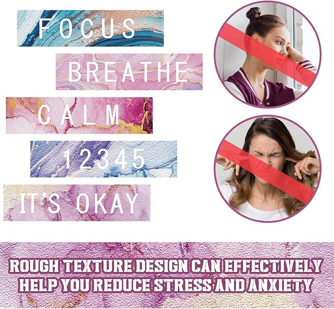 Crtiin 50 Pieces Anxiety Sensory Stickers for Anxiety Relief Items Mental Health Stickers Fidget Textured Strips for Office Classroom Desk Relieve Adult Stress(Mable Style)