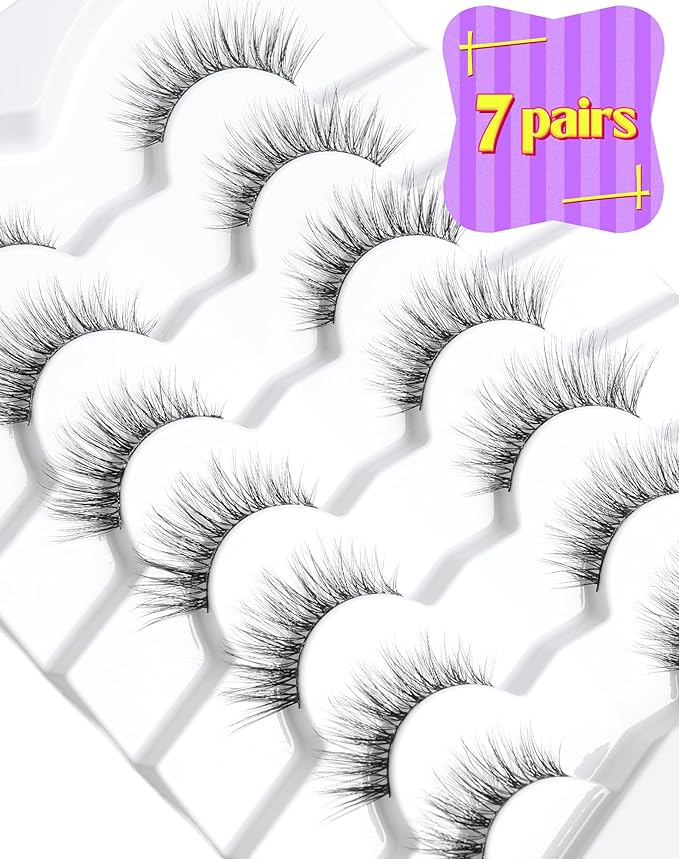 Onlyall Natural Lashes Wispy Lashes Natural Look False Eyelashes Natural Flared Eyelashes False Eye Lashes Soft Fluffy Lashes 7 Pairs D12 Flirty-13mm