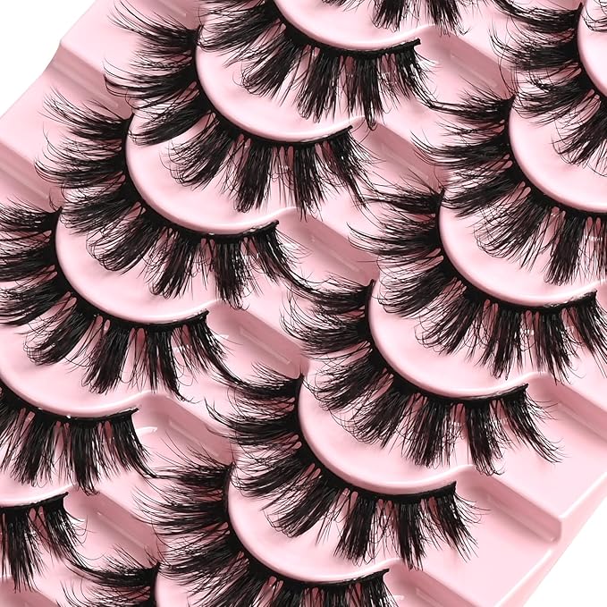 FARRED Fluffy Lashes Natural Eyelashes Short Wispy Eye Lash Strips 10 Pairs Separated Volume Eyelash Pack 17mm Dramatic Wispies Fake Strip Lashes Clusters Cat Eye Pestañas Spiky Look (C7 | 11-17MM)