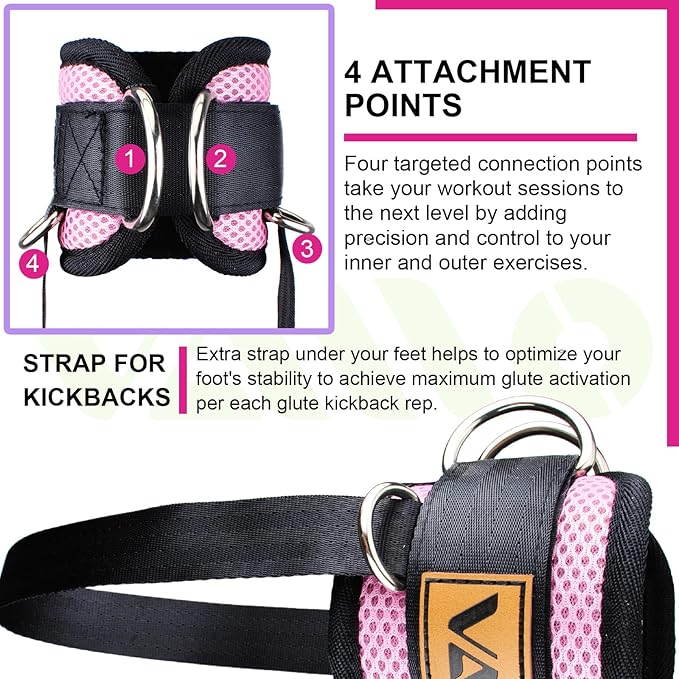 VAIIO Ankle Straps for Cable Machines,Adjustable Comfort fit Neoprene, Reinforce Double D-Ring - Premium Ankle Cuffs to Improve Abdominal Muscles, Lift The Butts, Tone The Legs for Men & Women