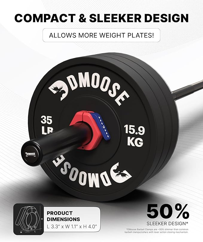 DMoose Fitness Barbell Clips 2 Inch (Pair) - Quick Release Olympic Barbell Clamps & Collars with Anti Slip TRP Grip for Secure Weightlifting and Powerlifting - Weight Clips for Bars at Home or Gym