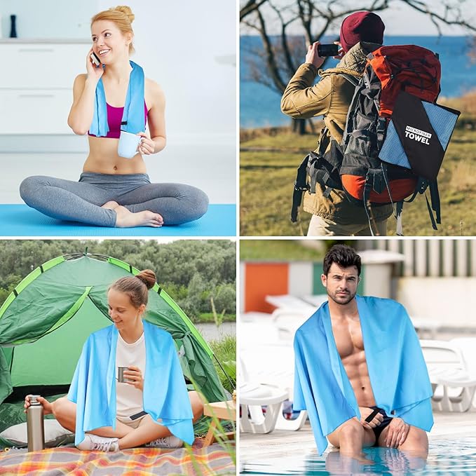 Camping Towel L Size Fast Drying Microfiber Lightweight for Men Women Travel Body Beach Hiking Swimming Yoga Sweat Towels(Blue, 1 Pack L)