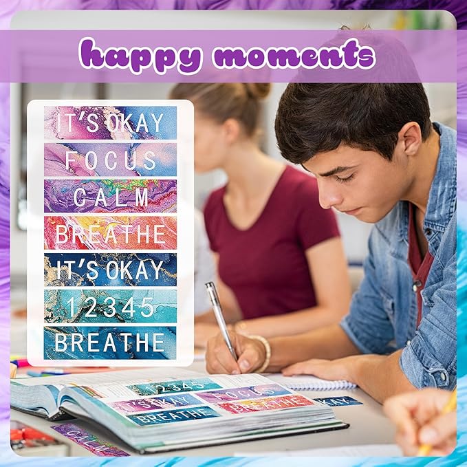 Crtiin 50 Pieces Anxiety Sensory Stickers for Anxiety Relief Items Mental Health Stickers Fidget Textured Strips for Office Classroom Desk Relieve Adult Stress(Trendy Style)