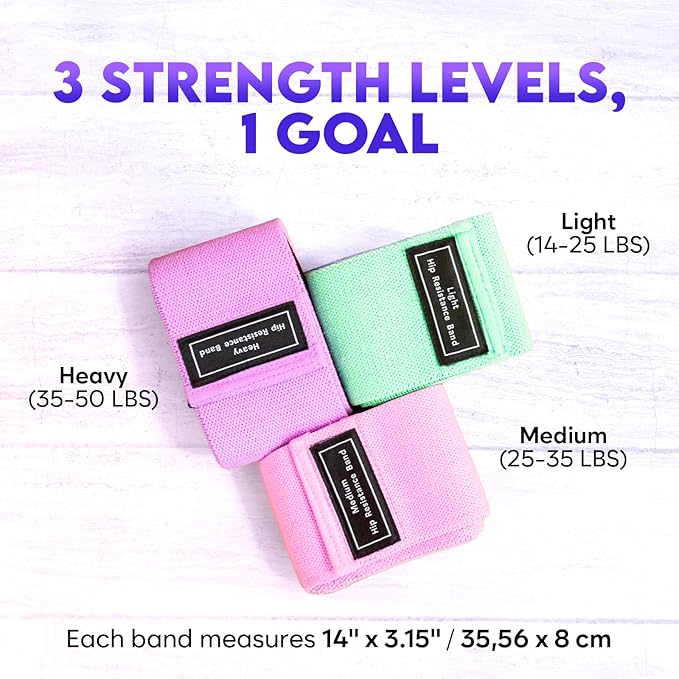 Wide Fabric Resistance Bands for Working Out | 3 Strength Level Non-Slip Exercise Booty Bands for Women & Men | Comes with a Bag and Tape Measure | for Gym, Yoga, Pilates