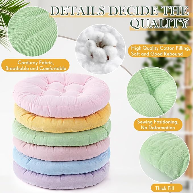 Jerify Round Floor Pillows Cushions 22 x 22 Inch Large Flexible Seating Cushion Classroom Furniture Floor Pillow for Home Daycare Preschool Yoga Meditation Gift (Pastel,6 Pcs)
