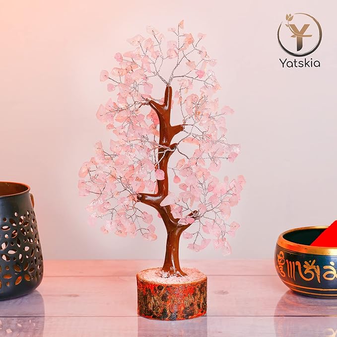 YATSKIA Rose Quartz Tree, Quartz Crystal Feng Shui Decor, Healing Crystal Decor, Feng Shui Money Tree, Gifts for Women, Meditation, Reiki (10-12 Inches)