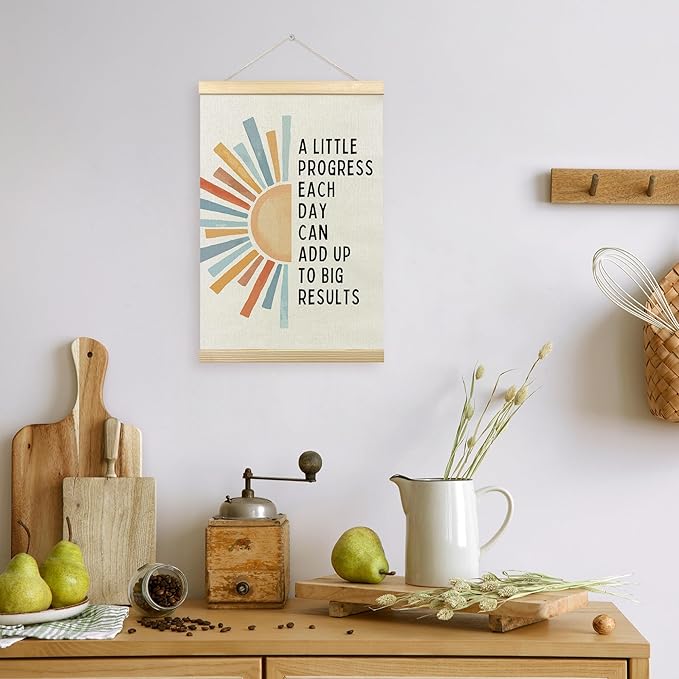 TLESKE Mental Health Inspirational Poster Hanger Frame, a Little Progress Each Day Special Education Wall Art Decor for Kids Room Classroom Therapy Counseling Office, Boho Sun Picture Prints, 16x24