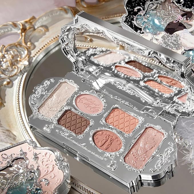 Flower Knows Swan Ballet Six-Color Makeup Palette,Eyeshadow,Blush,Highlighting & Contour All-in-One Face Makeup Palette with 4 Matte+2 Shimmer Neutral Shades(01 White Swan,0.23 Oz)