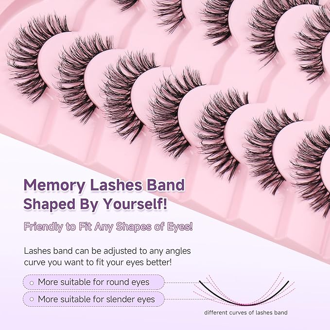 Lashes False Eyelashes Natural Lashes Wispy Eyelashes 13mm Lashes Pack Thin Memory Band Volume Wispy Lashes Soft Strip Lashes C Curl Natural Eyelashes Fake Lashes 7 Pair EVENTILL